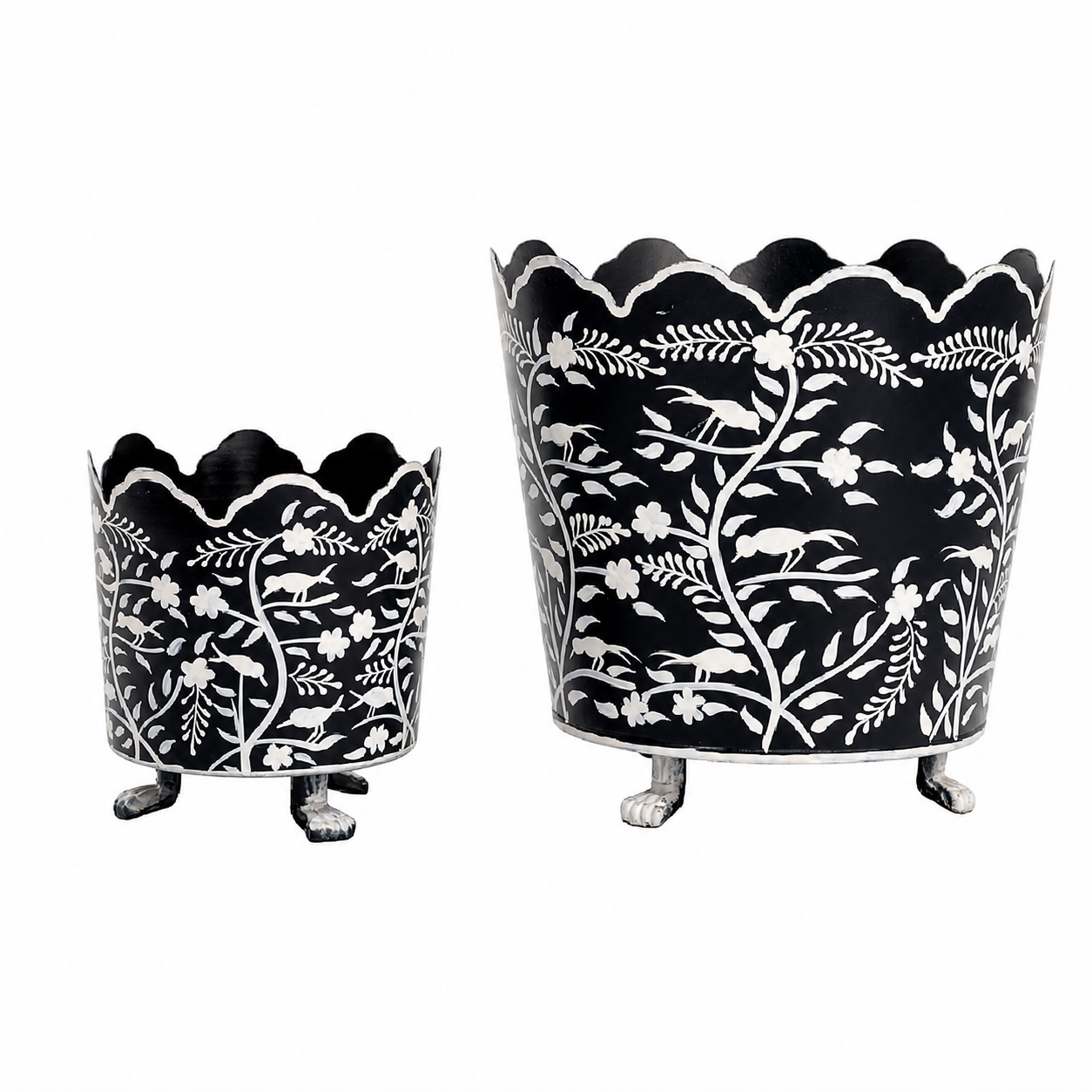 Dark Navy & White Scalloped Footed Planter