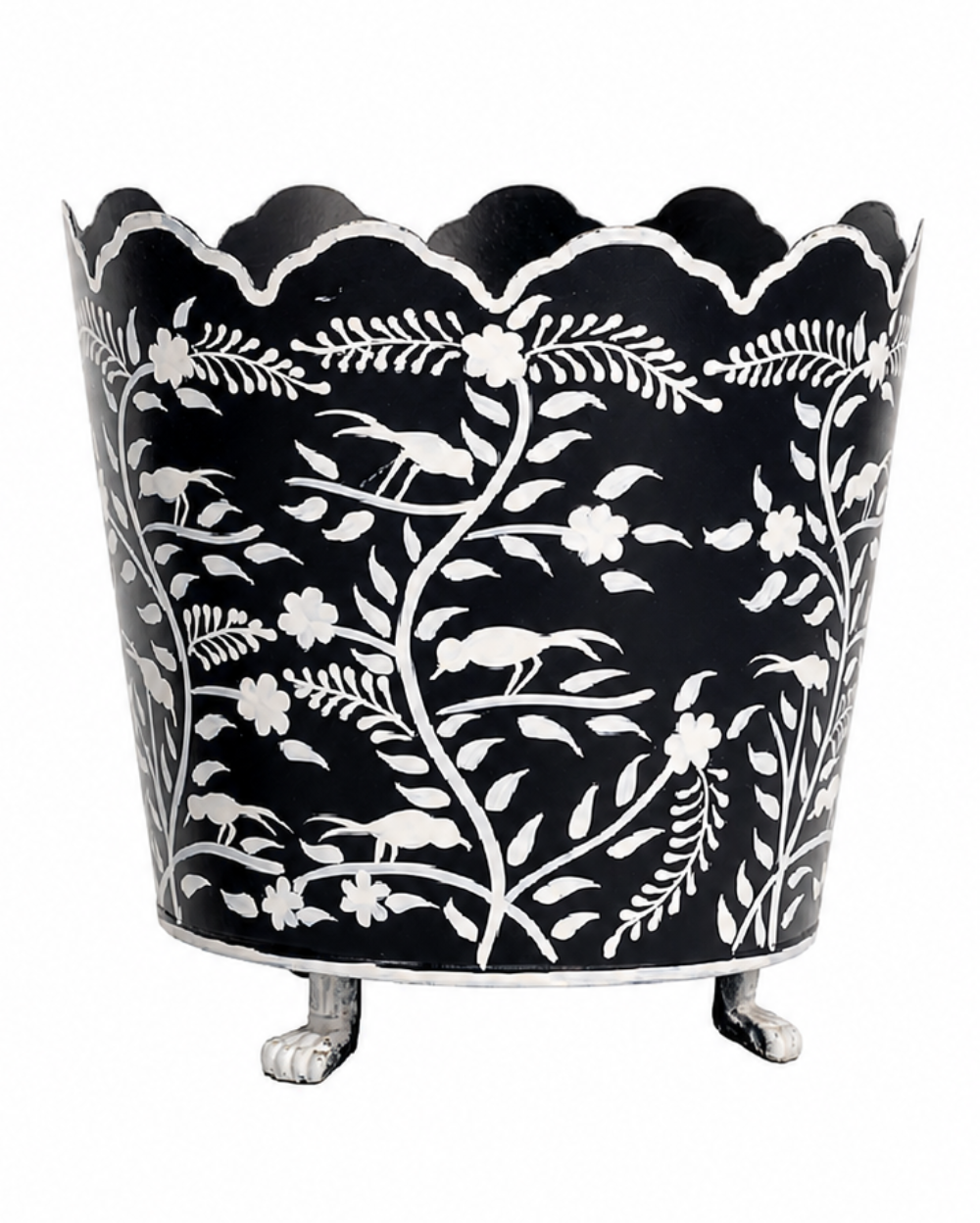 Dark Navy & White Scalloped Footed Planter
