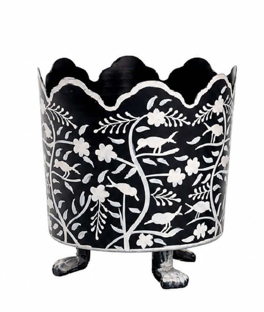 Dark Navy & White Scalloped Footed Planter