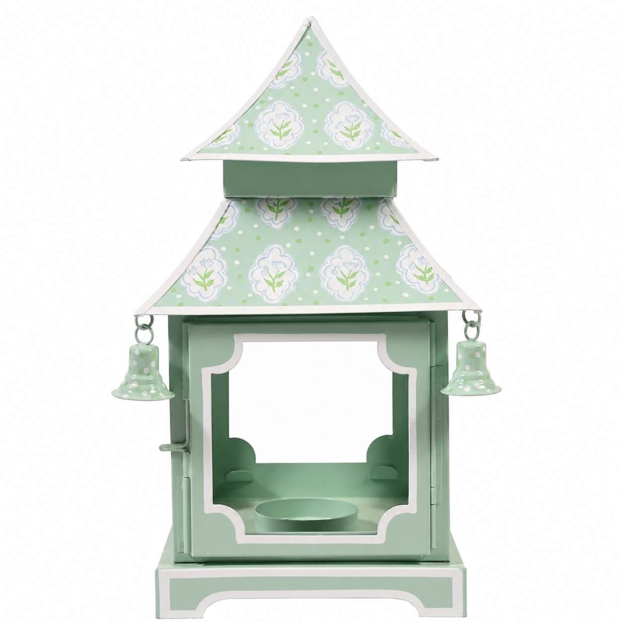 Sage Green & White Tulip Pagoda Lantern (3 Sizes)