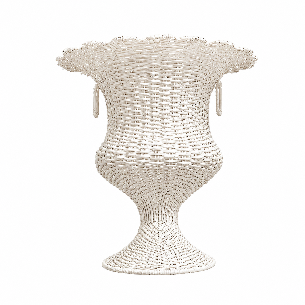 White Round Scalloped Wicker Urn and Pedestal (3 Options)
