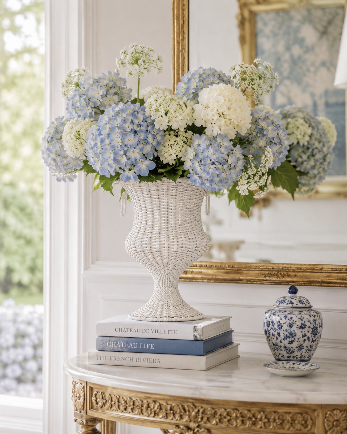 White Round Scalloped Wicker Urn and Pedestal (3 Options)