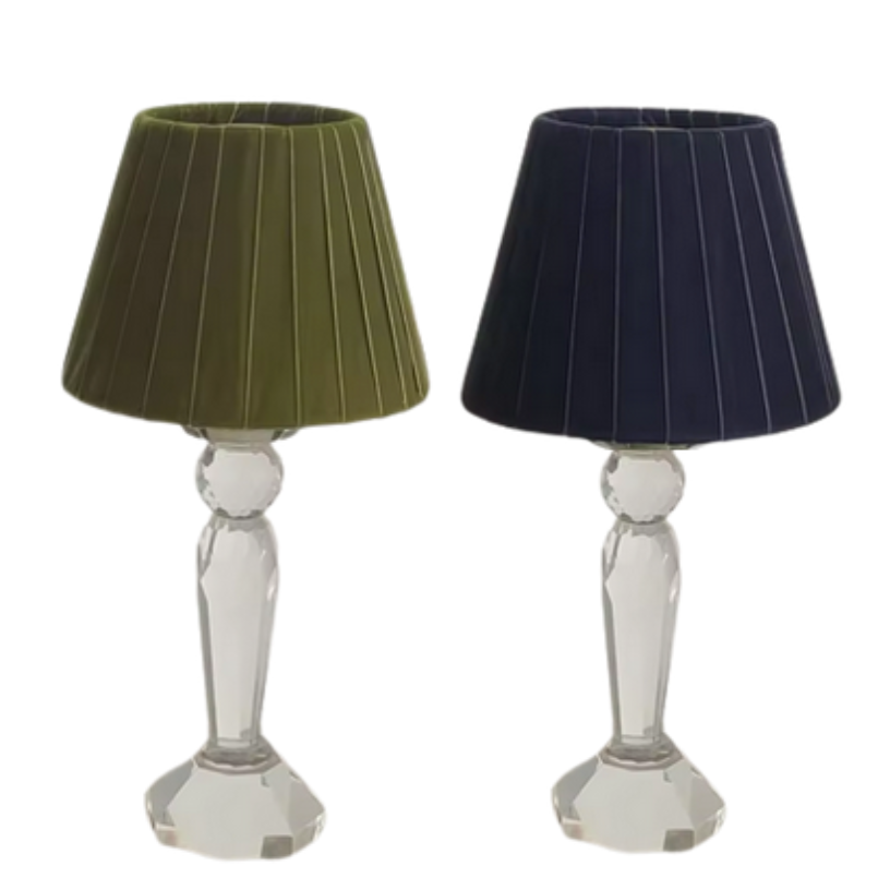 Round Crystal Rechargeable Lamp with Velvet Pleated Shade