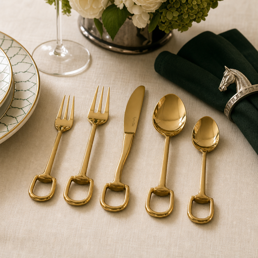 Stirrup Five piece Flatware Set - Stainless Steel Shiny Gold