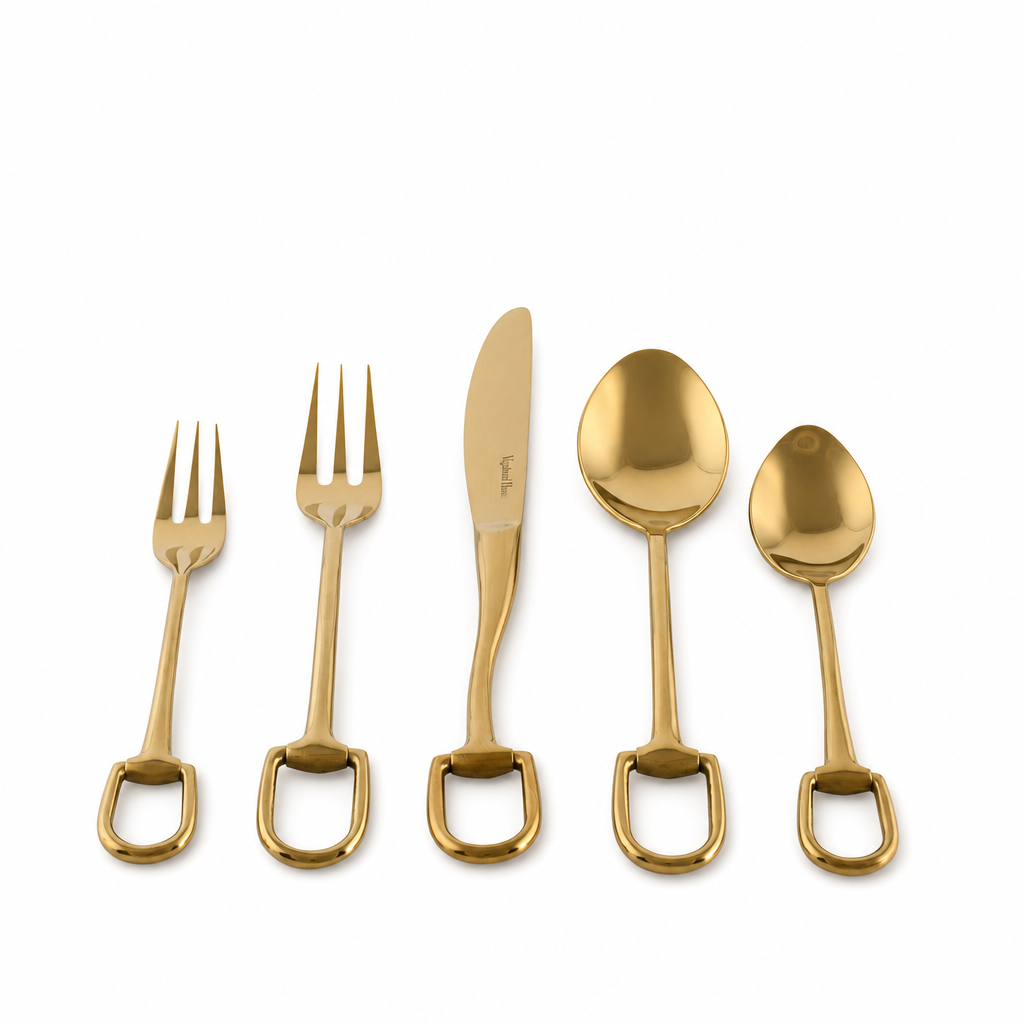Stirrup Five piece Flatware Set - Stainless Steel Shiny Gold