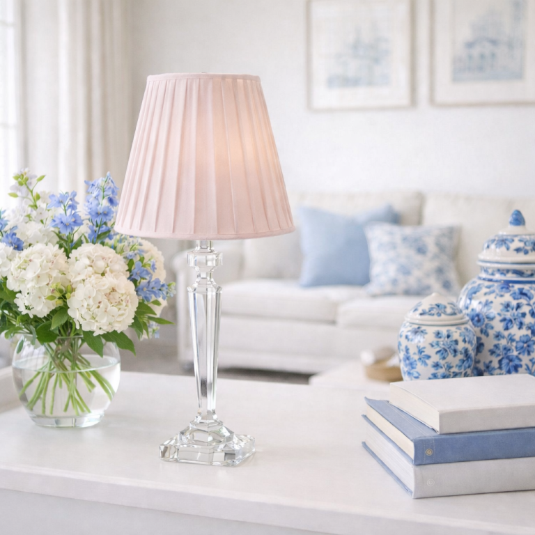 Tall Crystal Rechargeable Lamp with Velvet Pleated Shade (6 COLOR SHADES)