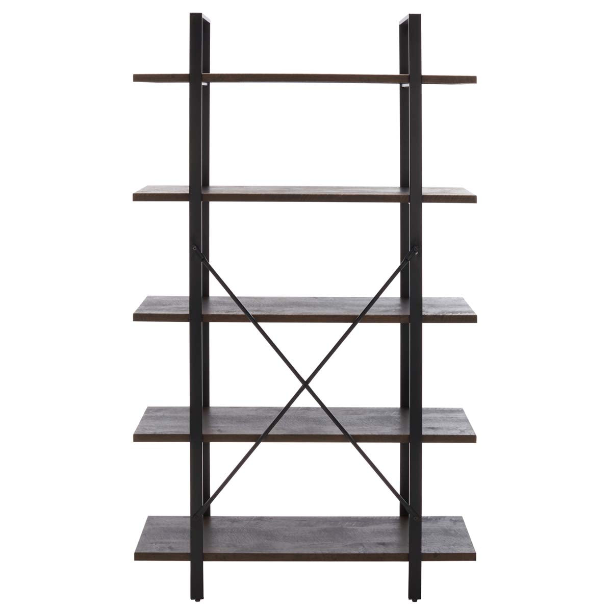 Euan 5 Shelf Cross Back Etagere | Safavieh - Cocoa Walnut / Matte Black