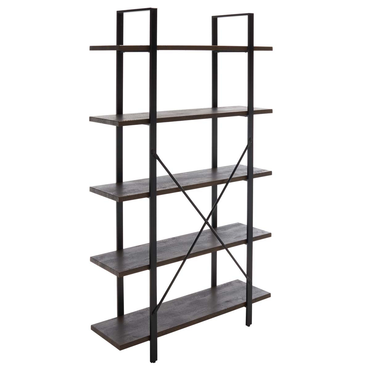 Euan 5 Shelf Cross Back Etagere | Safavieh - Cocoa Walnut / Matte Black