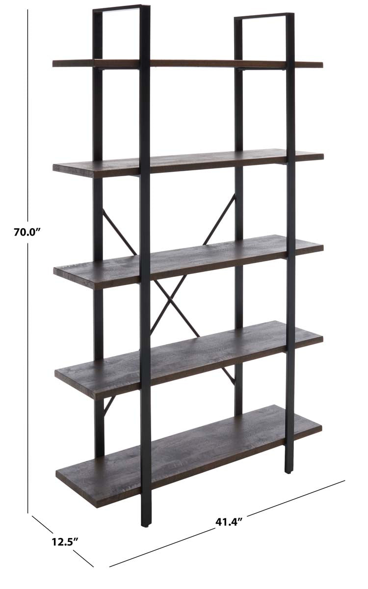 Euan 5 Shelf Cross Back Etagere | Safavieh - Cocoa Walnut / Matte Black