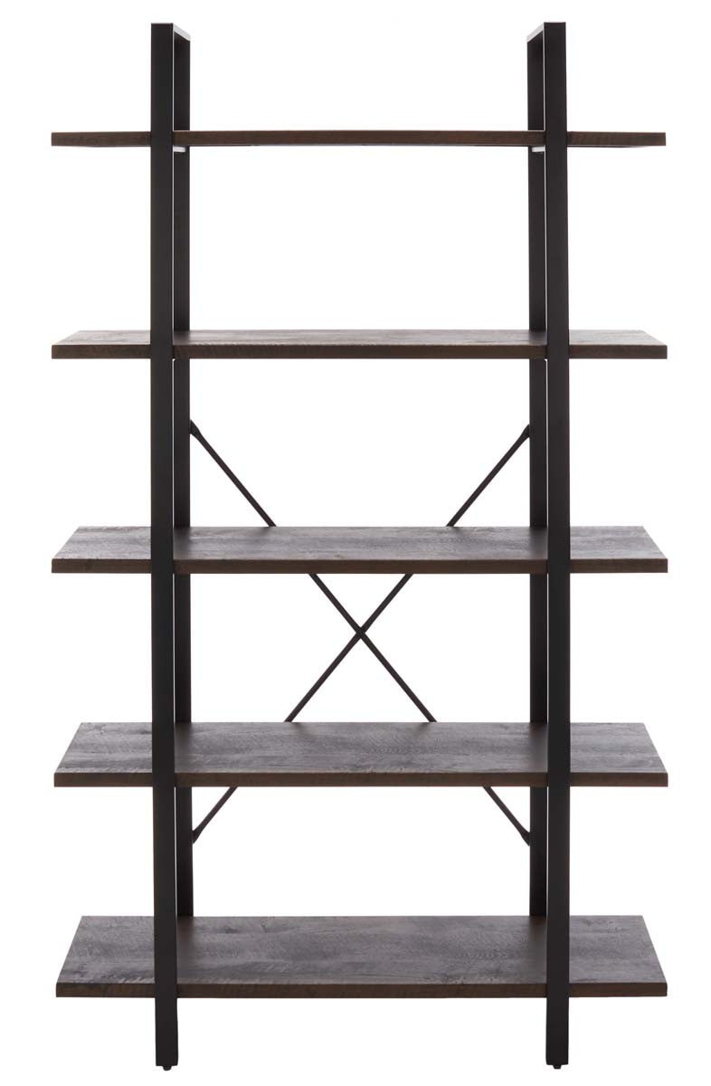 Euan 5 Shelf Cross Back Etagere | Safavieh - Cocoa Walnut / Matte Black
