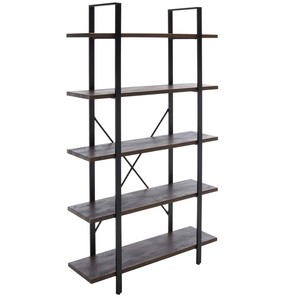 Euan 5 Shelf Cross Back Etagere | Safavieh - Cocoa Walnut / Matte Black
