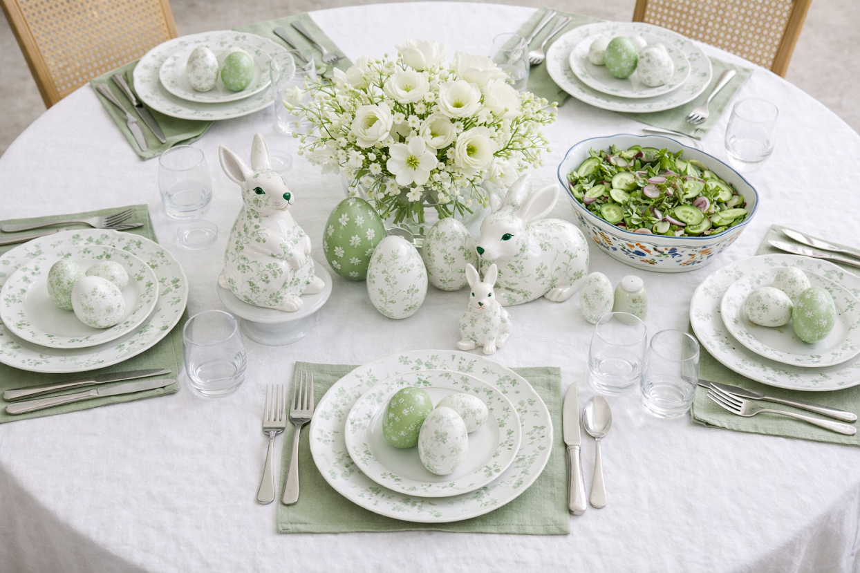 Green and White Floral Sitting Bunny