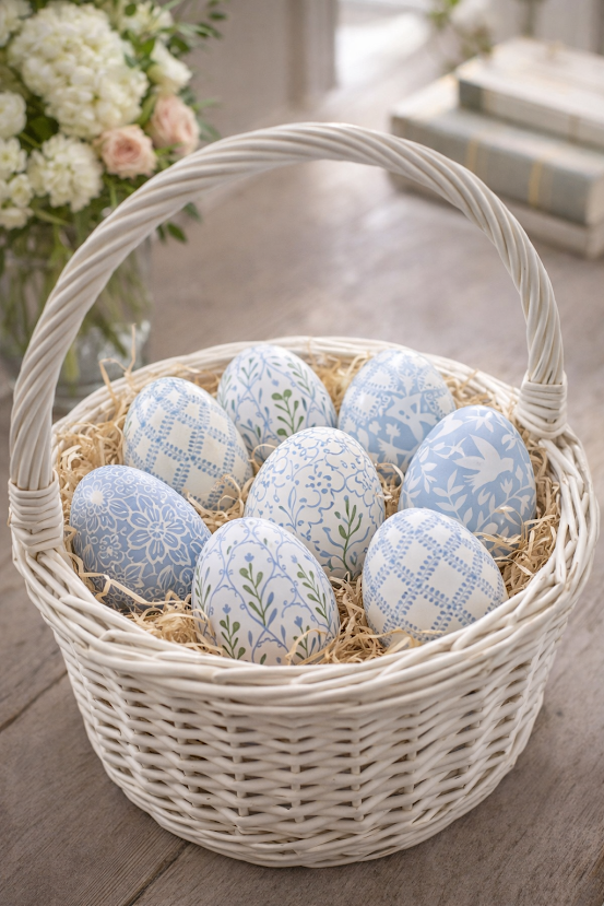 Soft Blue Bird & Vine Egg