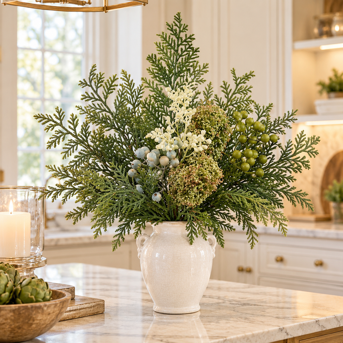 Box of 12 Berry/Sedum/Cedar Bush Two Tone Green