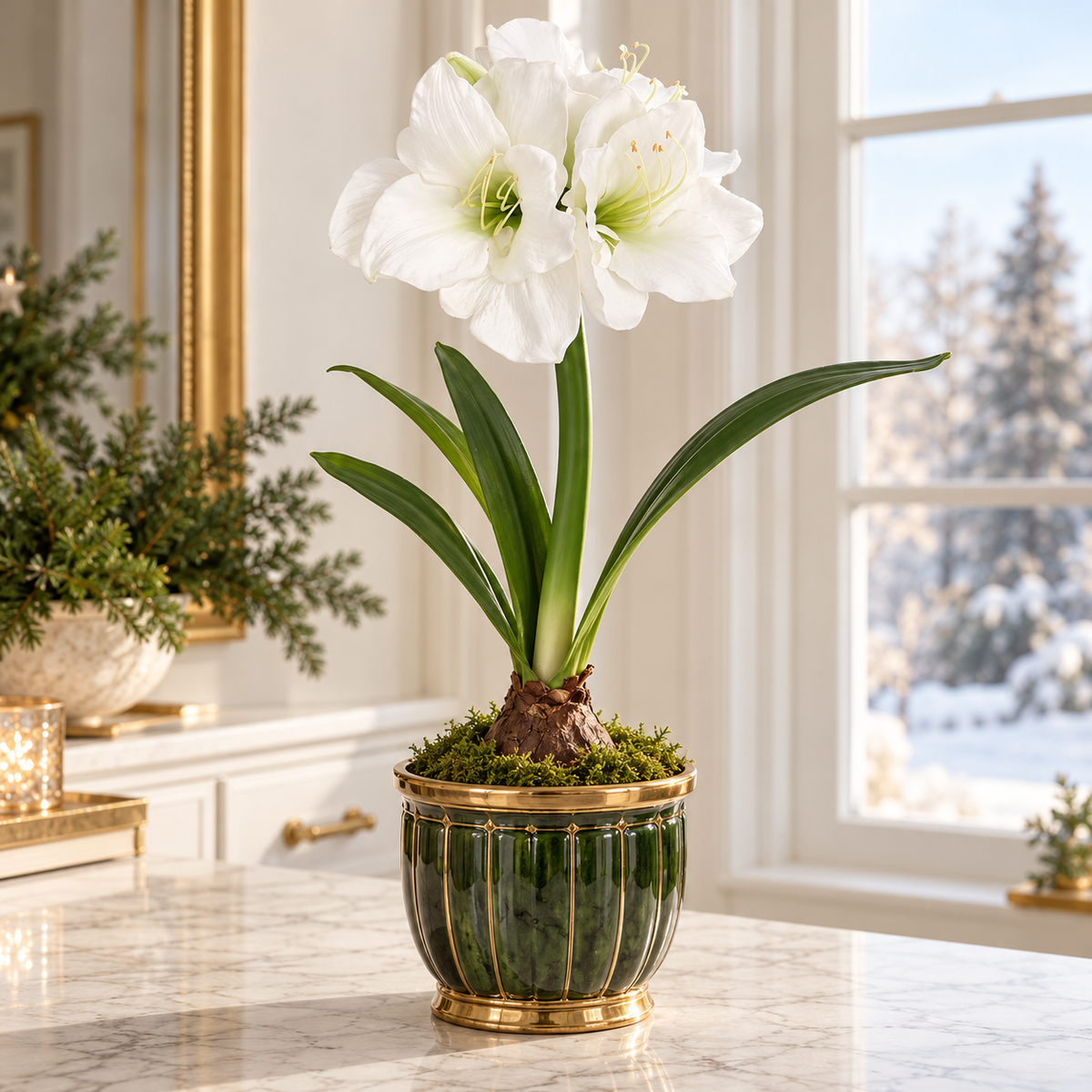 Pack of 4 Lifelike White Amaryllis with Bulb