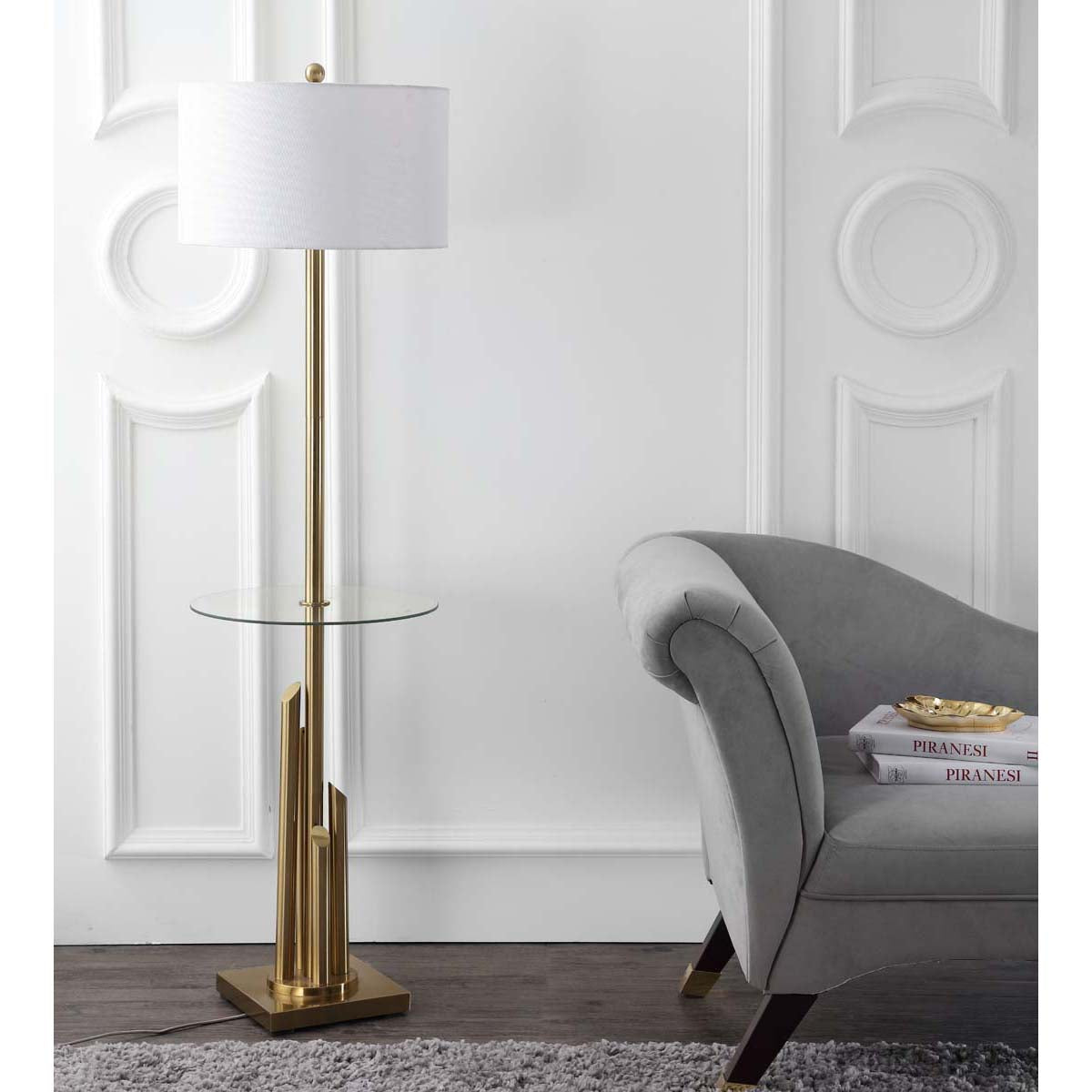 Safavieh Ambrosio 61 Inch H Floor Lamp Side Table, FLL4009 - Brass/Gold