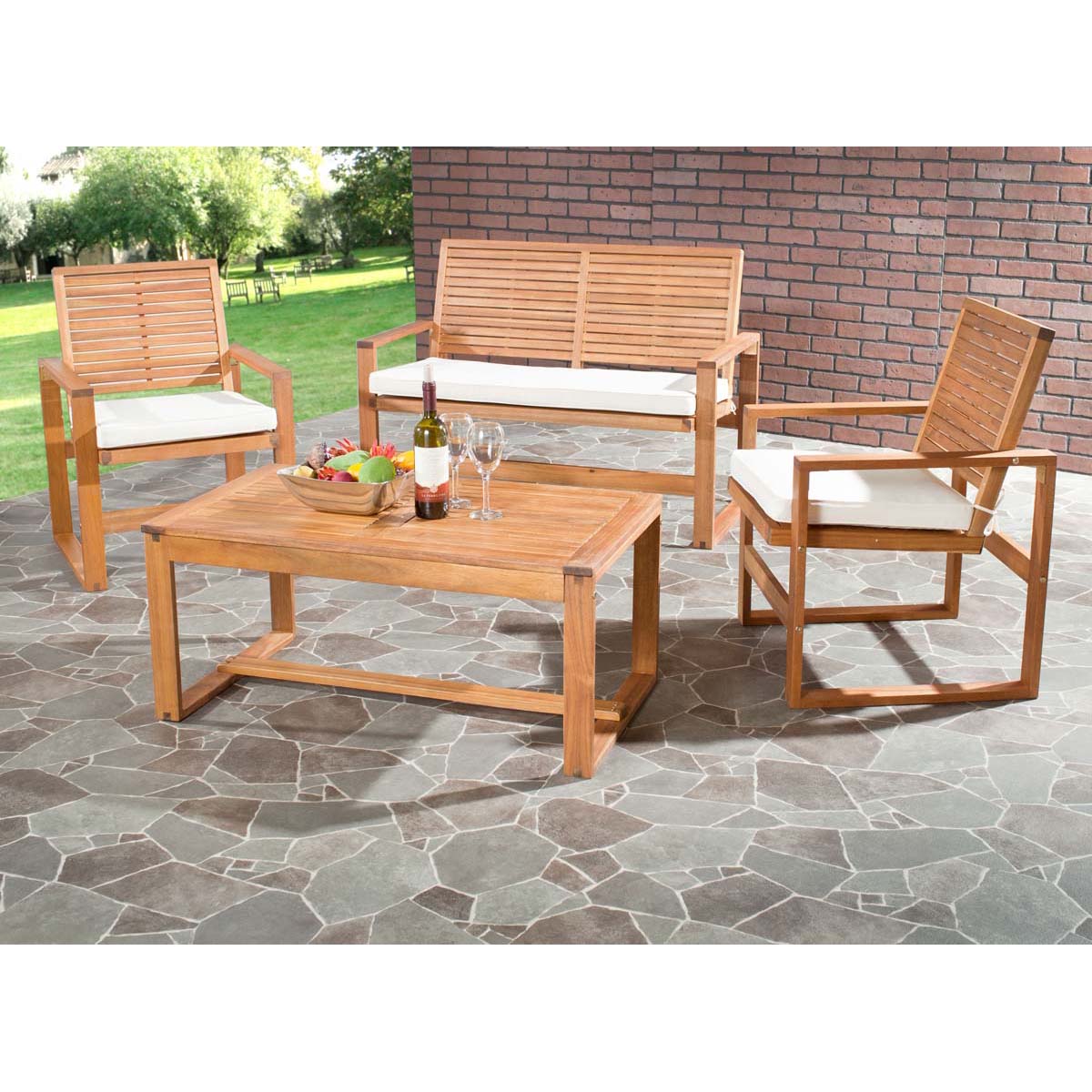 Safavieh Ozark 4 Pc Outdoor Living Set , FOX6007 - Natural