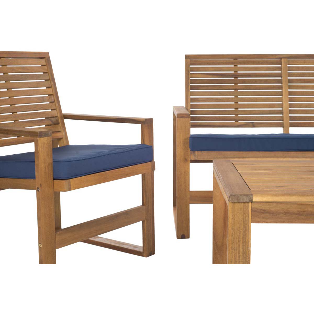 Safavieh Ozark 4 Pc Outdoor Living Set , FOX6007 - Brown/ Navy