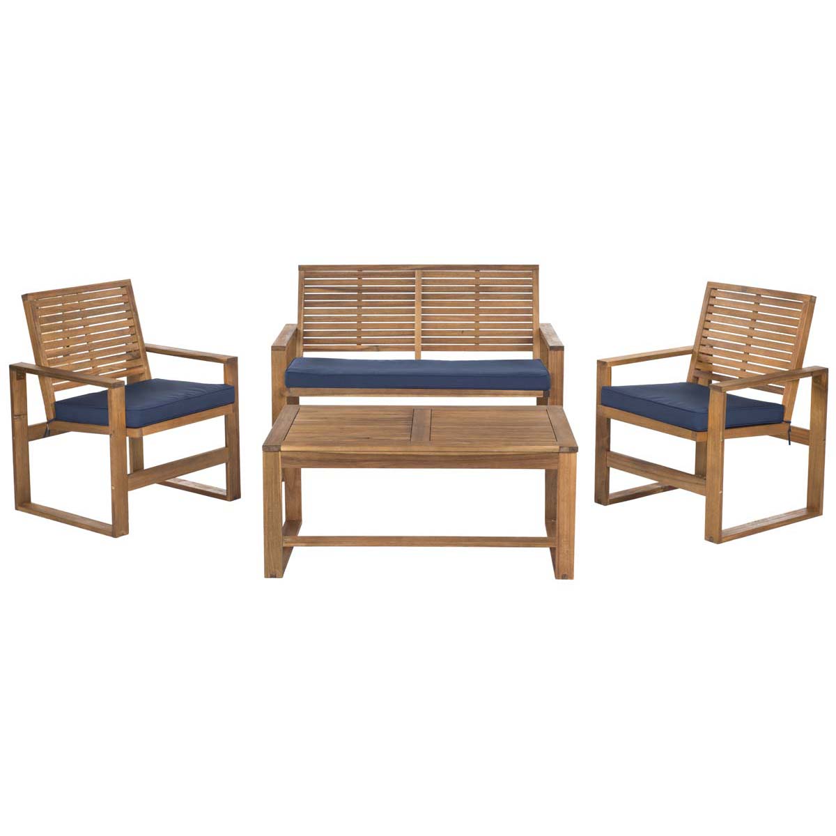 Safavieh Ozark 4 Pc Outdoor Living Set , FOX6007 - Brown/ Navy