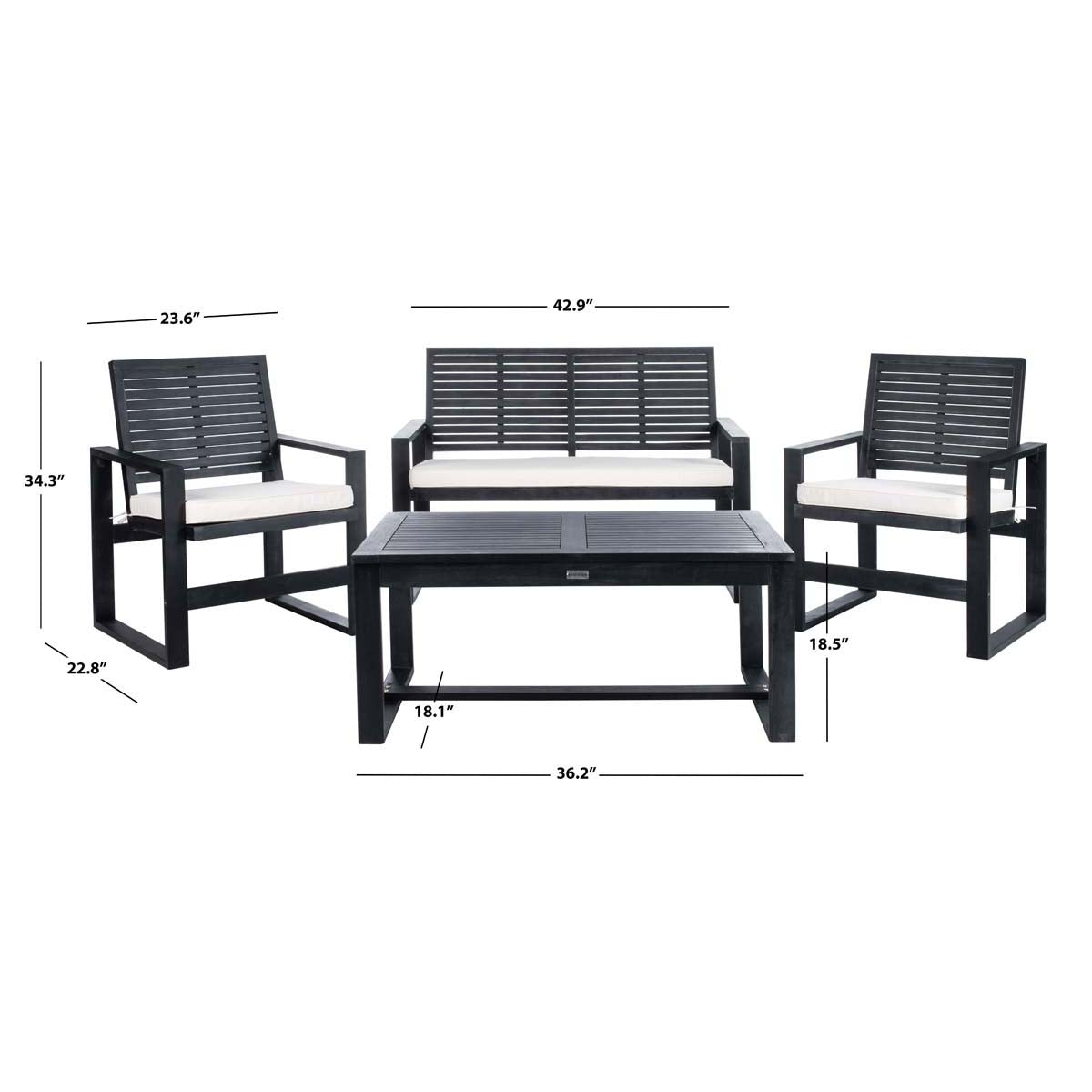Safavieh Ozark 4 Pc Outdoor Living Set, FOX6007 - Black Wash