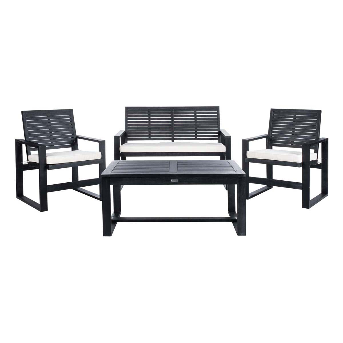 Safavieh Ozark 4 Pc Outdoor Living Set, FOX6007 - Black Wash