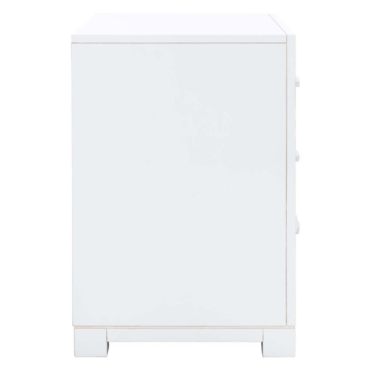 Raina Three Drawer Greek Key Night Stand | Safavieh - White / Silver