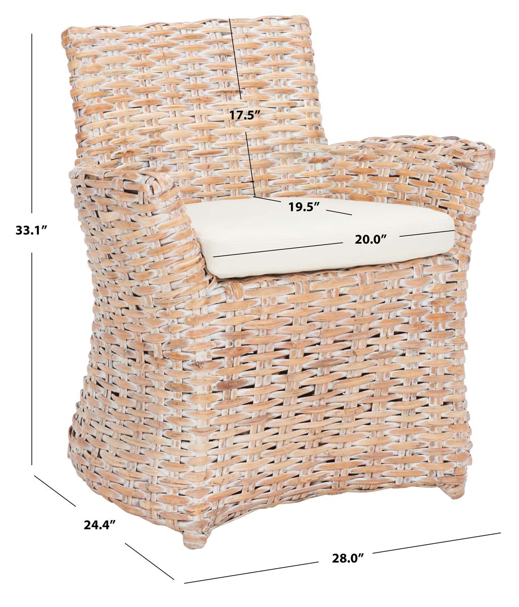 Safavieh Cabana Rattan Arm Chair - White Wash/ White Cushion