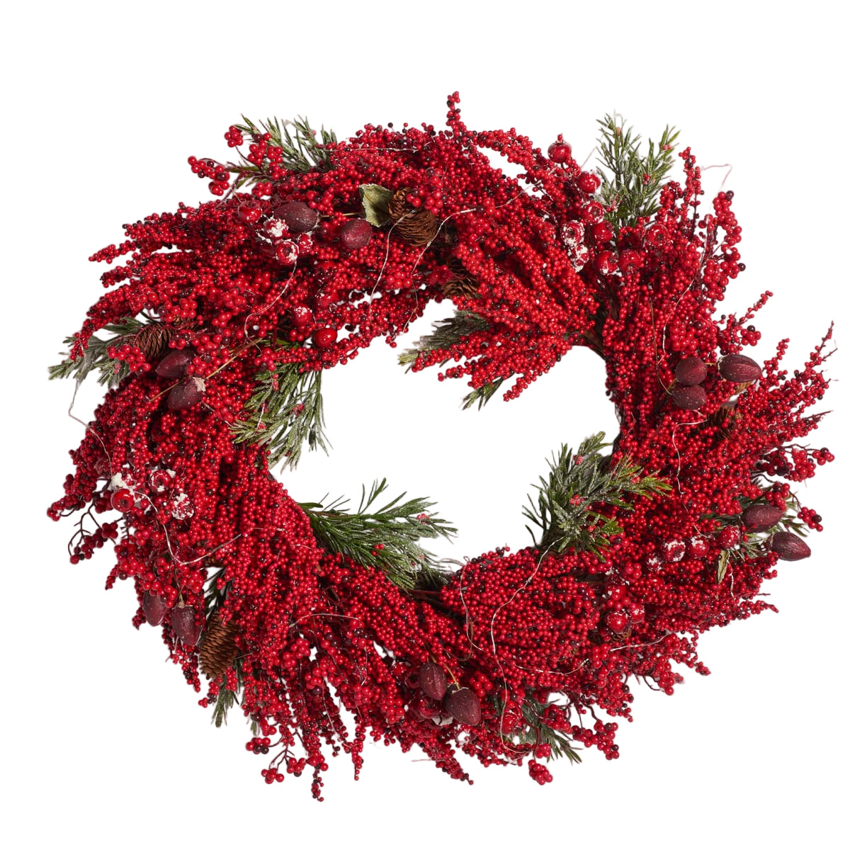 Faux 30 Berry & Pine Led Wreath | Safavieh - FXP1093 - Deep Red / Green