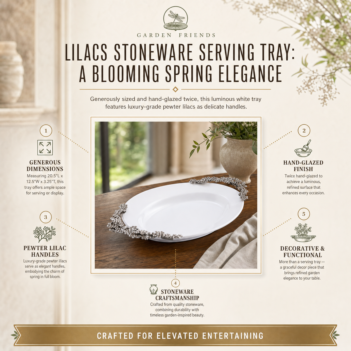 Lilacs Stoneware Serving Tray