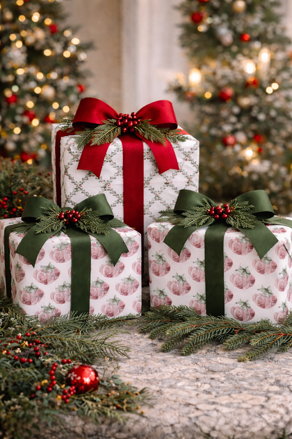 Reversible Red Ginger Jar and Trellis Gift Wrap