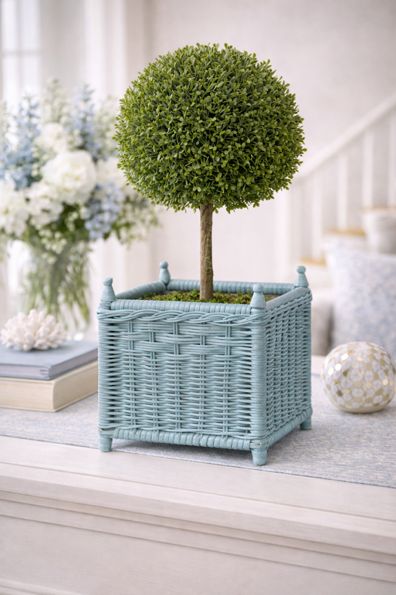 Square Cornflower Blue Wicker Box Planter
