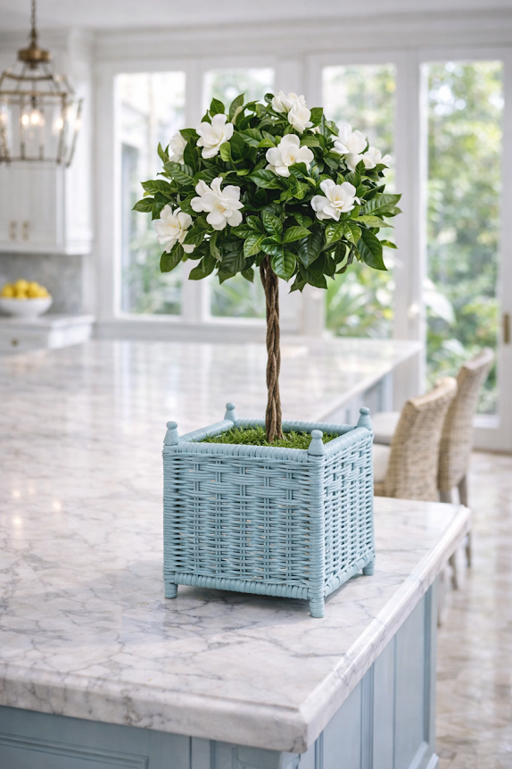 Square Cornflower Blue Wicker Box Planter