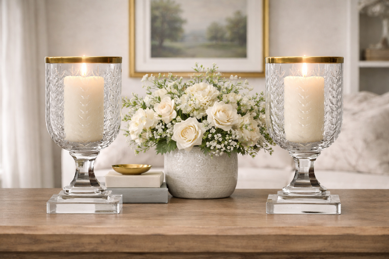 Small Vertical Leaf with Gold Rim Hurricane