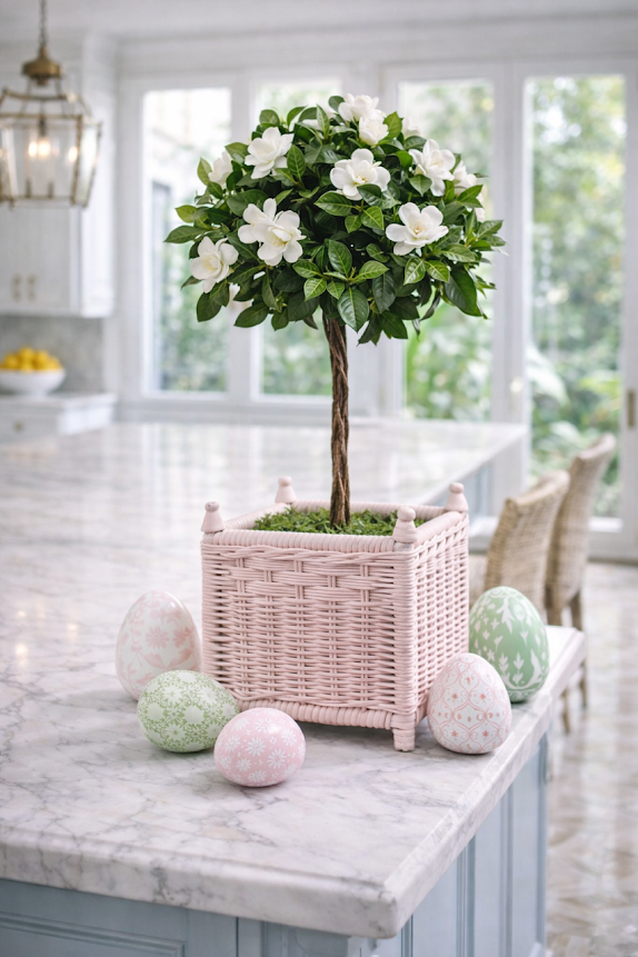 Square Pink Wicker Box Planter