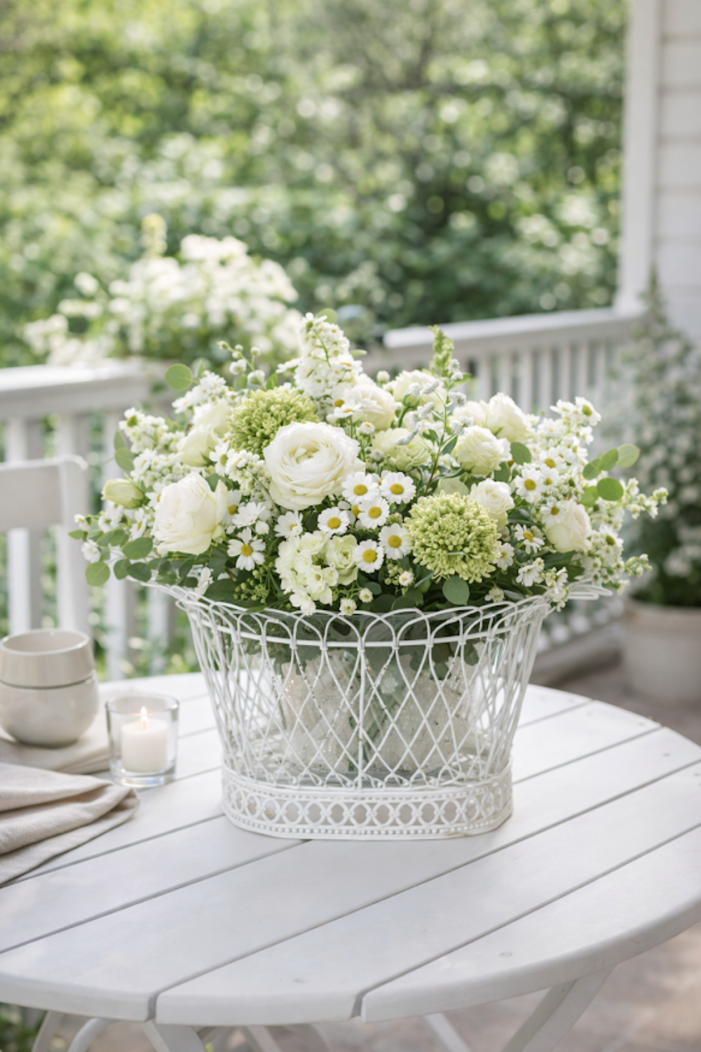 Round Flared White French Wire Basket (2 Sizes)