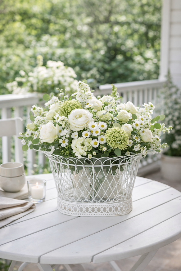 Round Flared White French Wire Basket (2 Sizes)