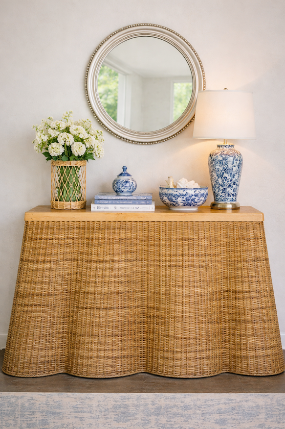 Scalloped Wicker Console: Final Sale