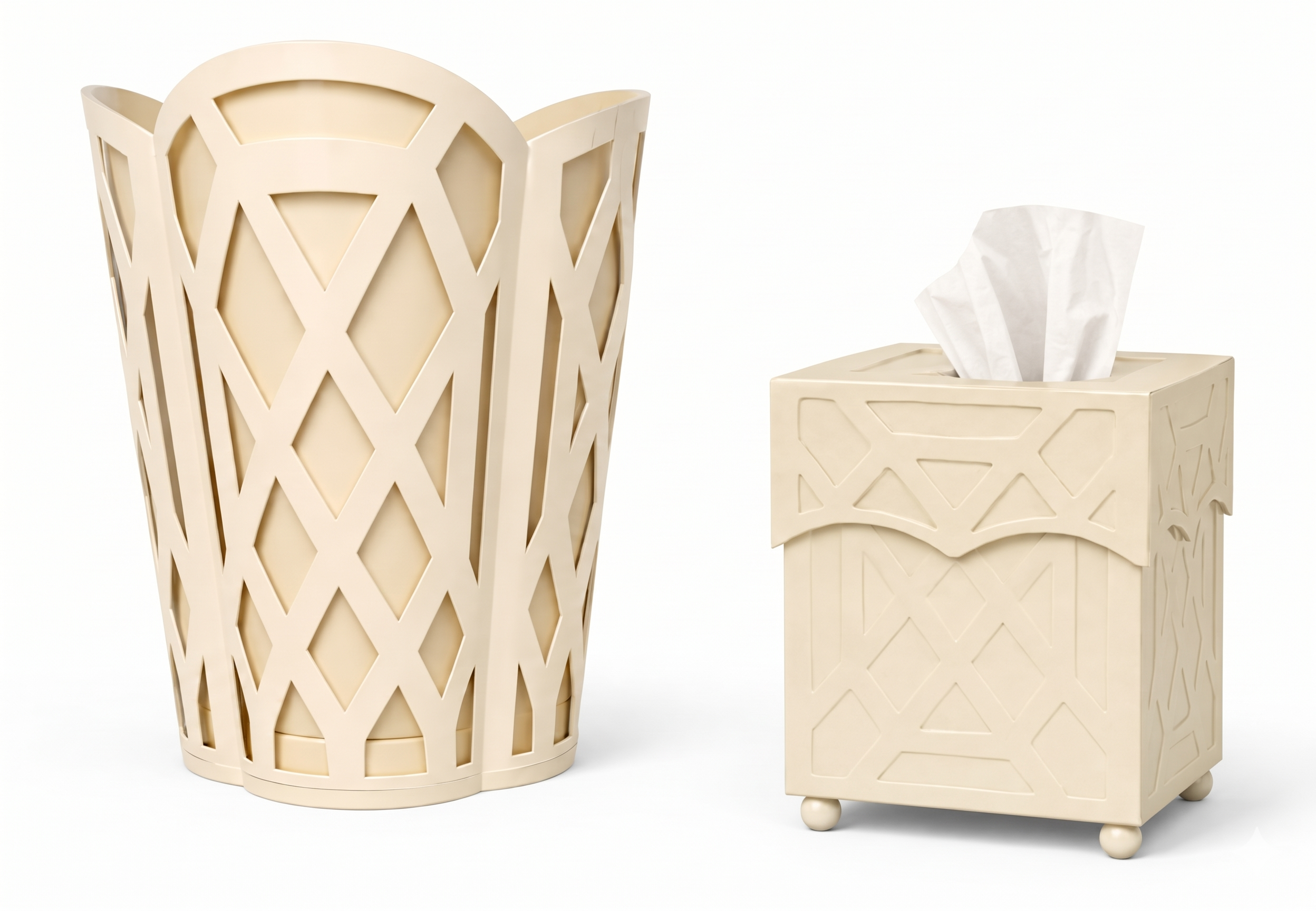 Cream Chippendale Wastepaper Basket & Tissue (3 Options)