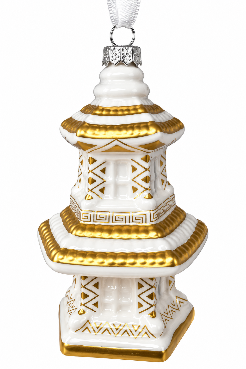GOLD & WHITE STRIPE PAGODA ORNAMENT