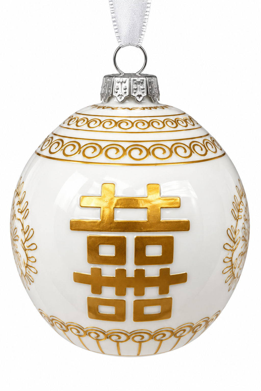 Gold & White Flat Top Happiness Ornament