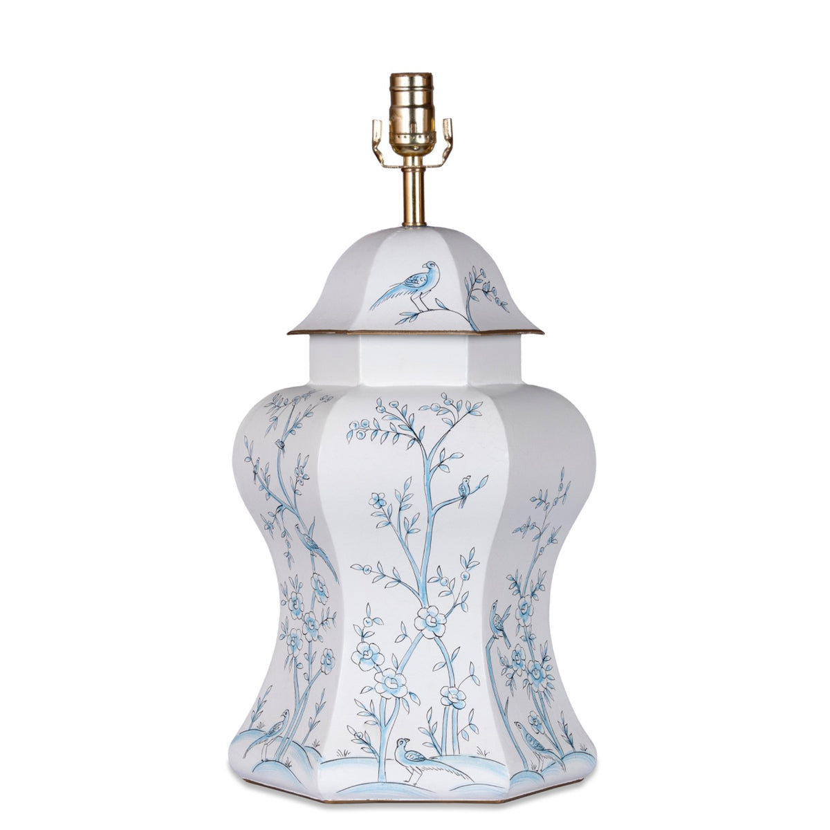 Ivory & Blue Scalloped Hexagon Lamp