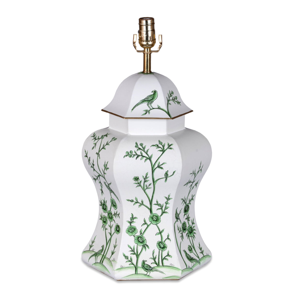 Ivory & Green Scalloped Hexagon Lamp