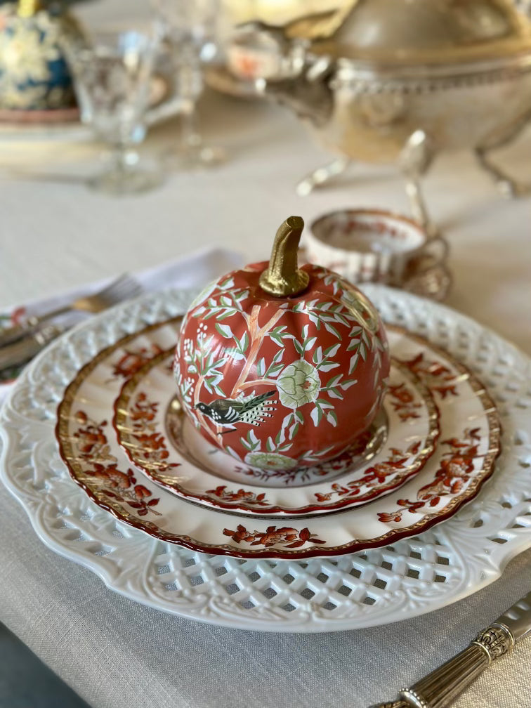Chinoiserie Pumpkin Bundle – Hand-Painted Metal Pumpkins in Elegant Designs