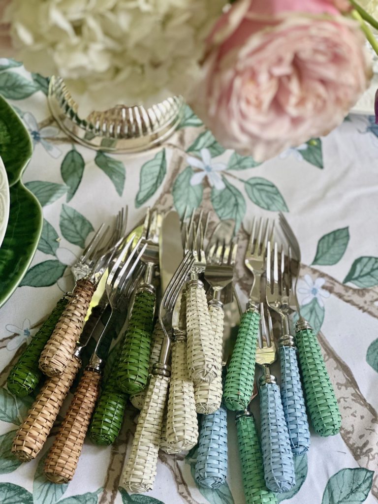 Soft Blue Basketweave Five Piece Flatware Set