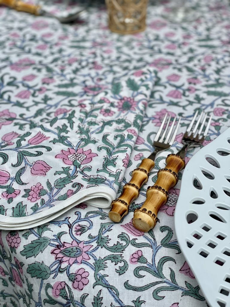 PINK & GREEN FLORAL LINEN COLLECTION – TABLECLOTH