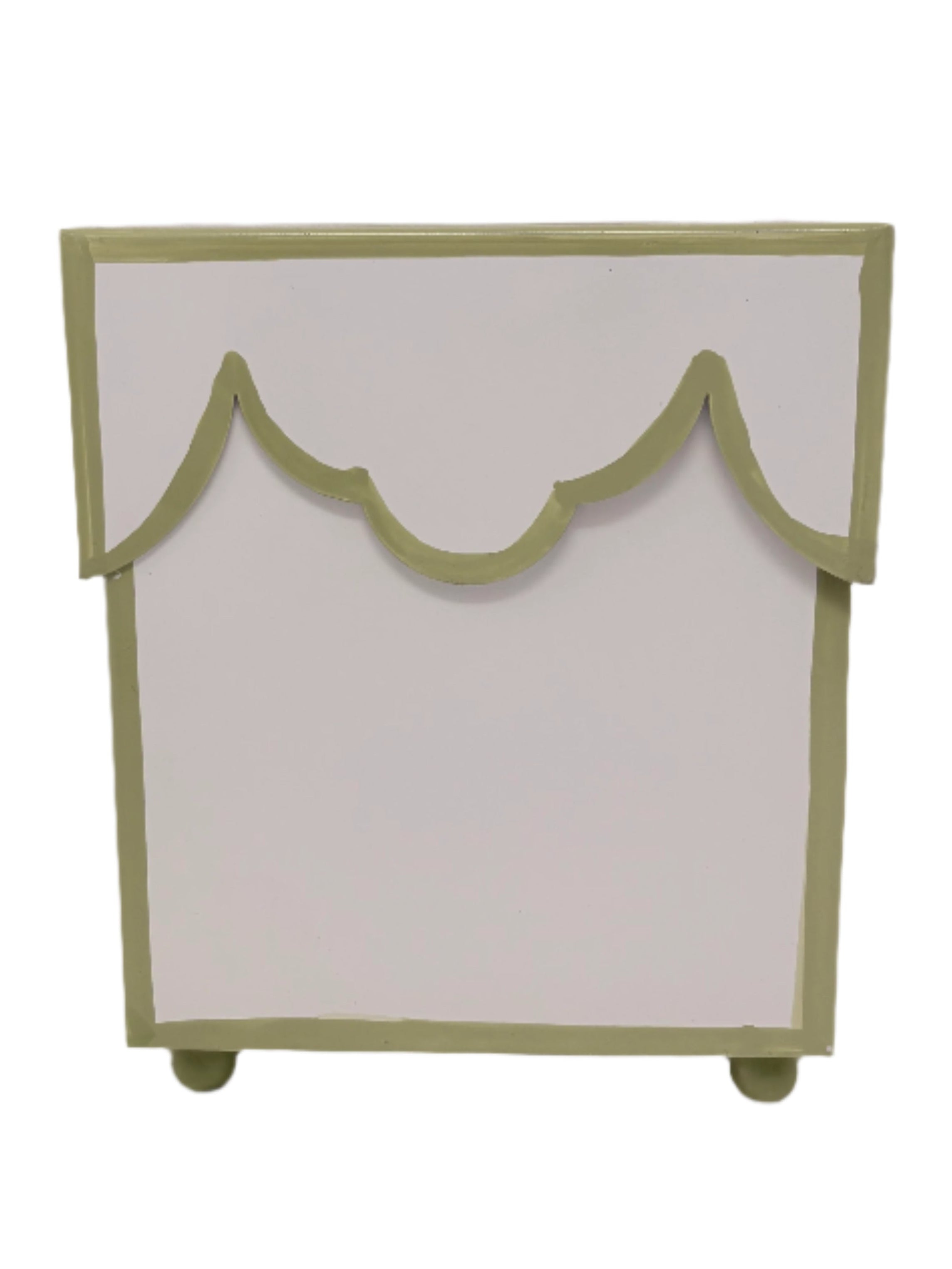 White & Olive Scalloped Wastepaper Basket & Tissue (3 Options)