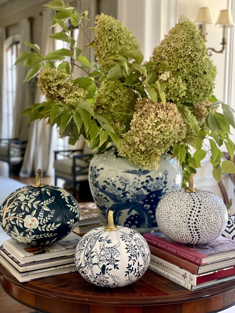 Chinoiserie Pumpkin Bundle – Hand-Painted Metal Pumpkins in Elegant Designs