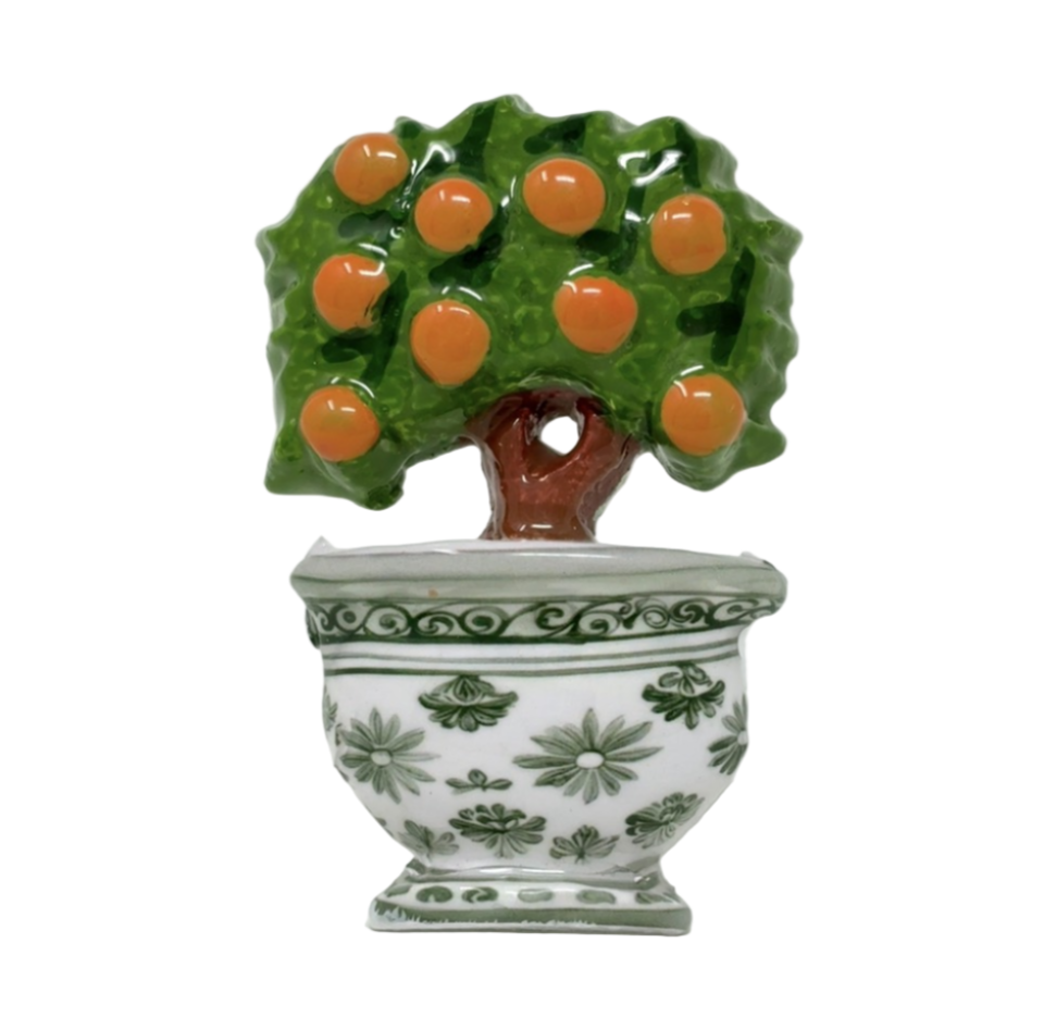 Green Cachepot Orange Topiary Set of 4 Napkin Ring