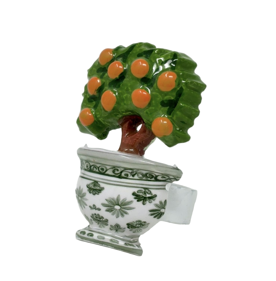 Green Cachepot Orange Topiary Set of 4 Napkin Ring