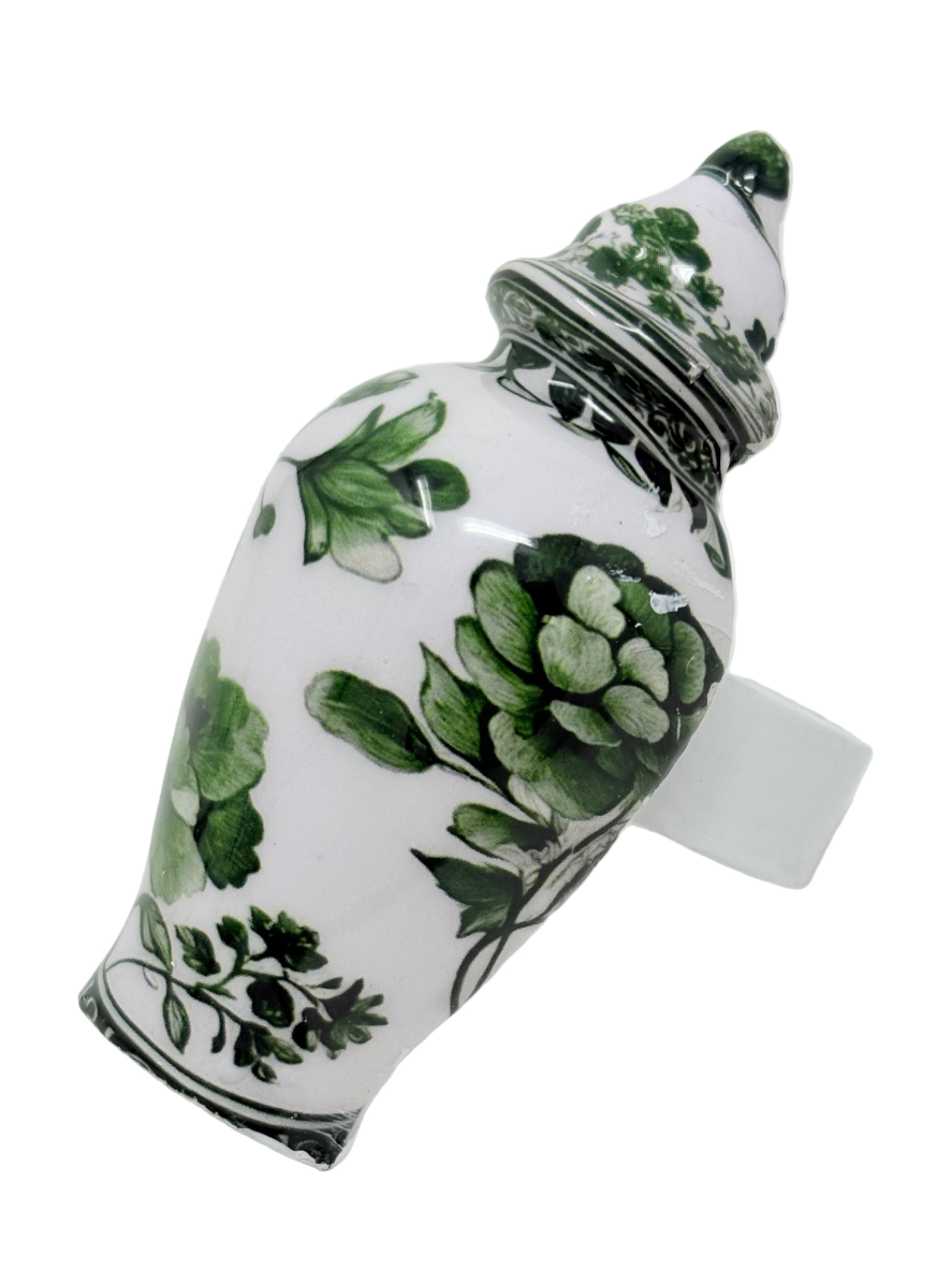Green & White Floral Ginger Jar Set of 4 Napkin Ring